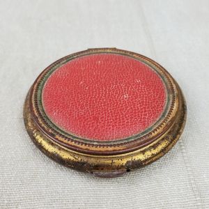 Vintage Makeup Compact Gold and Red Leather Cosmetic Powder Compact